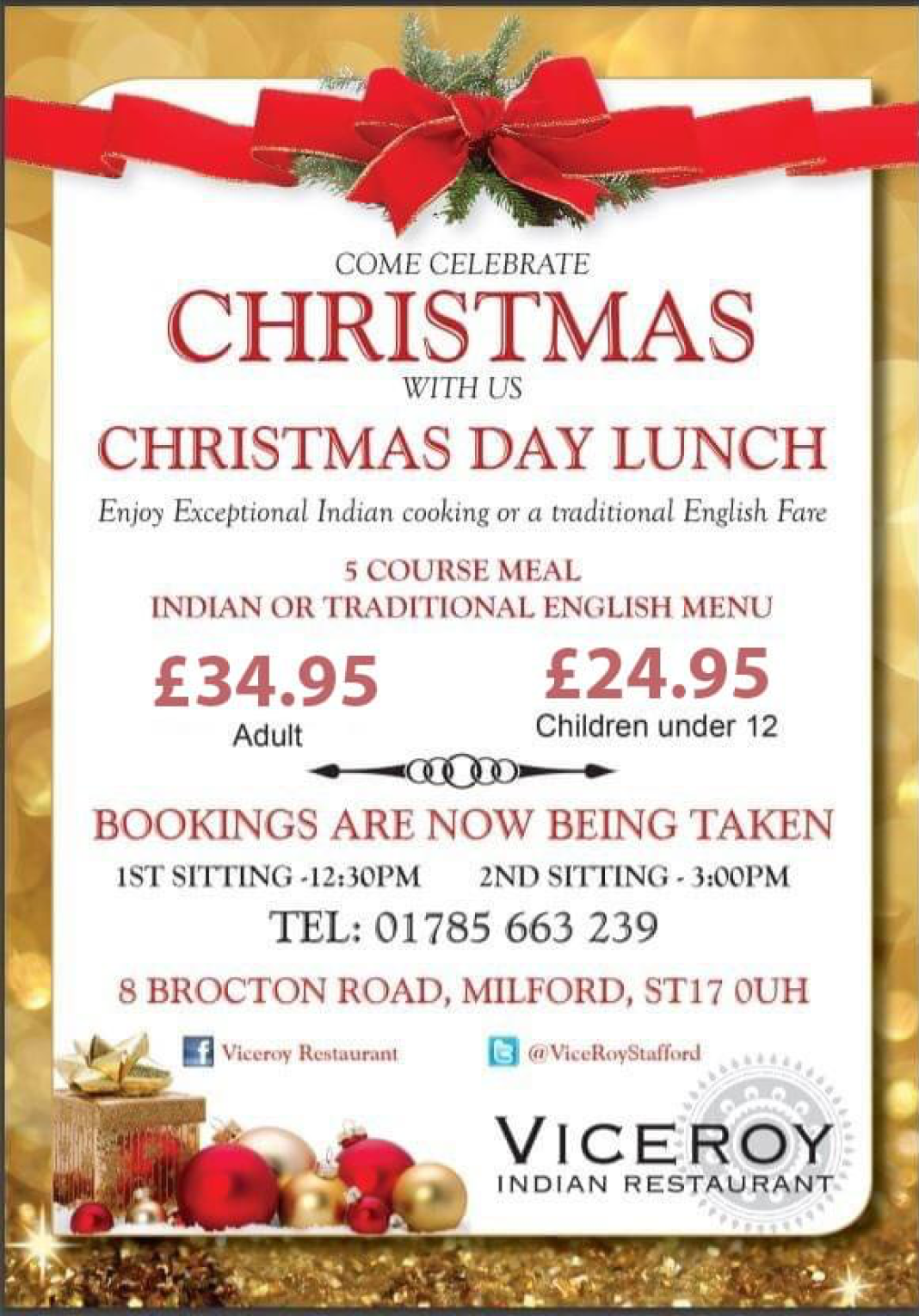 Viceroy Indian Restaurant, Fine Dining Restaurant in Milford Staffordshire